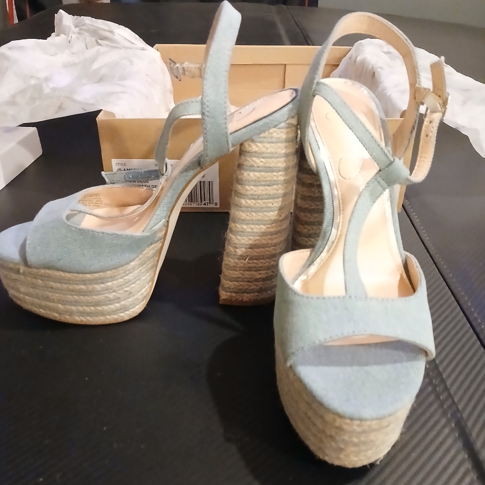 Jessica Simpson Light Blue Suede Espadrille Platform Heels